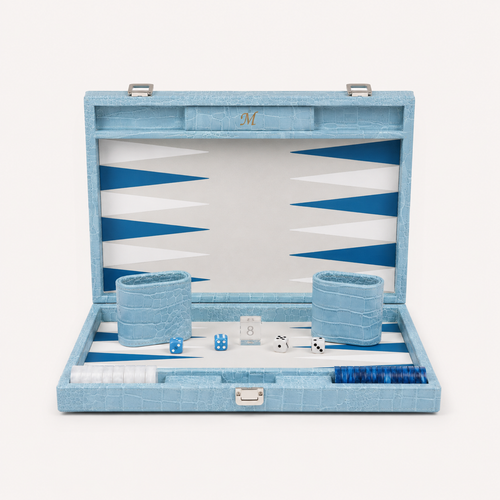 Backgammon Le Signature bleu ciel, coffret ouvert de face