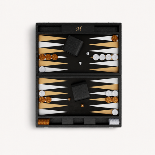 Backgammon Le Signature noir, coffret ouvert vu de dessus