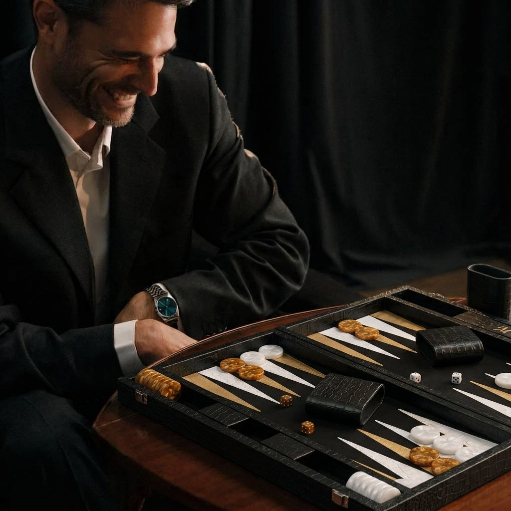 Backgammon Le Signature noir, en situation avec un joueur