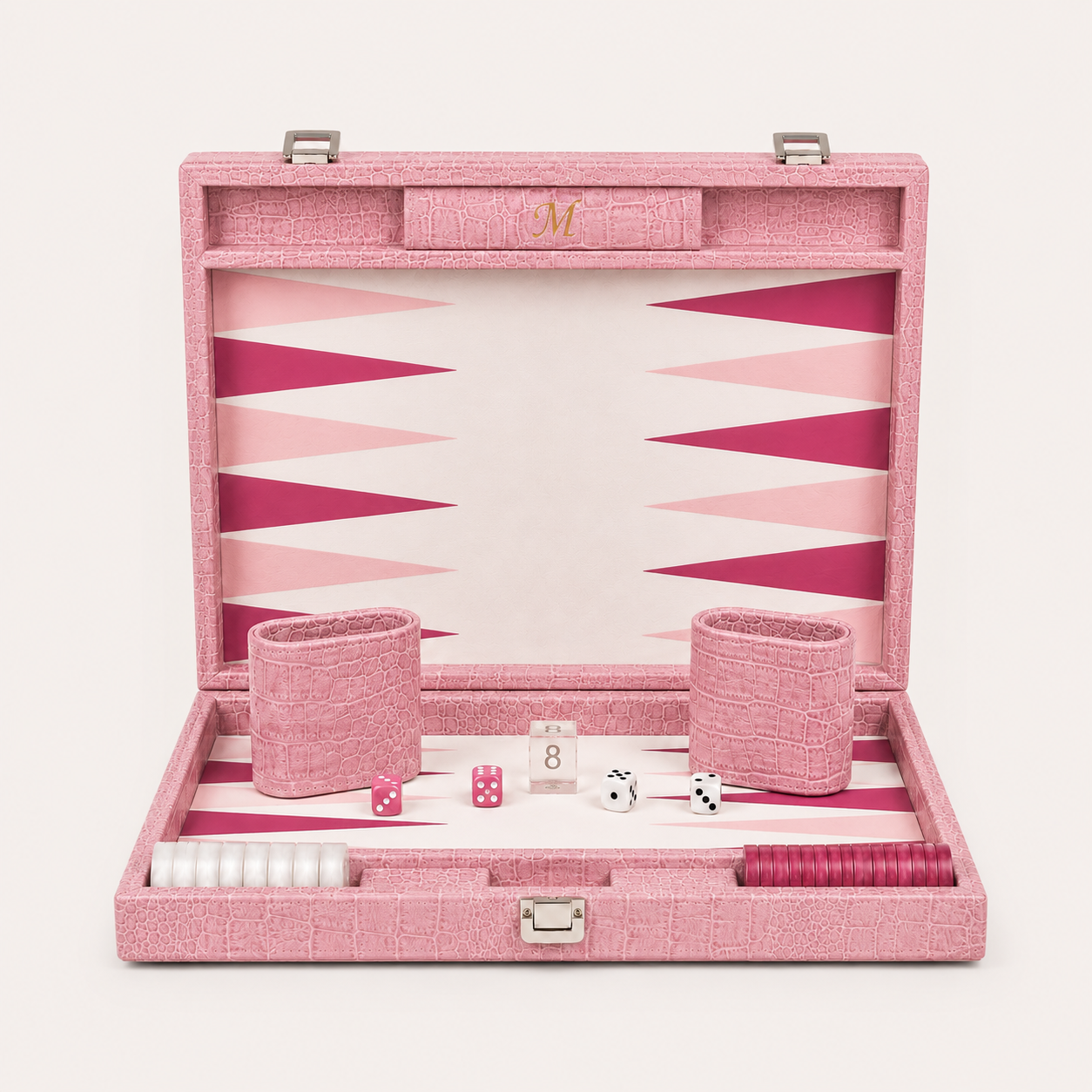 Backgammon Le Signature rose, coffret ouvert de face