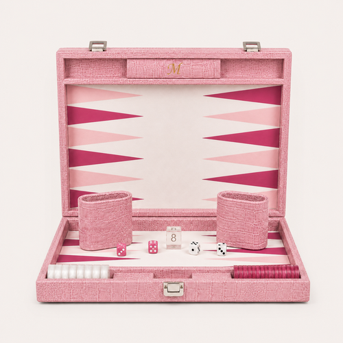 Backgammon Le Signature rose, coffret ouvert de face
