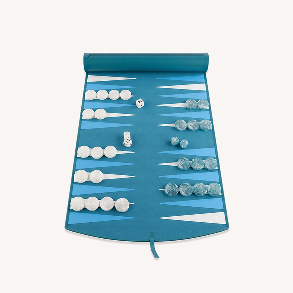 Backgammon Le Voyage bleu, vue de dessus déroulé