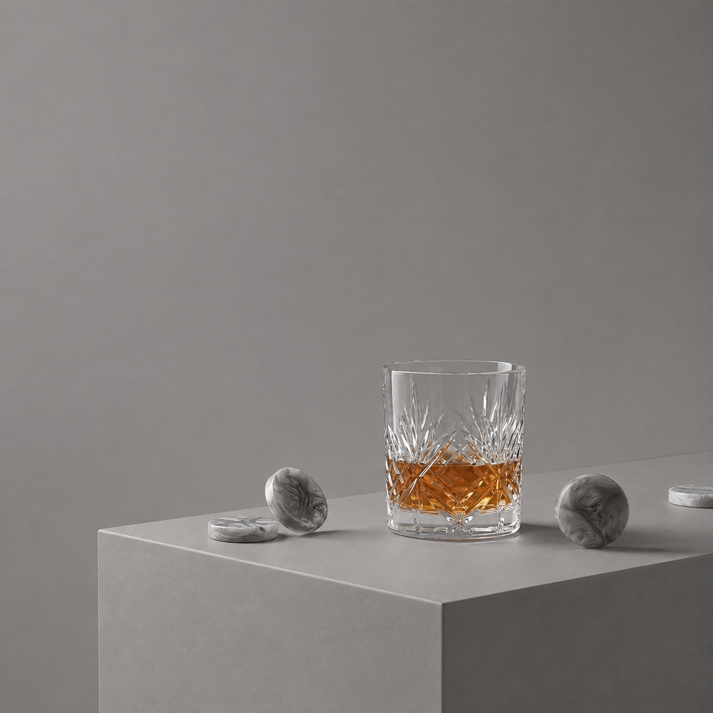 Backgammon Le Voyage gris, mise en scène avec verre de whisky
