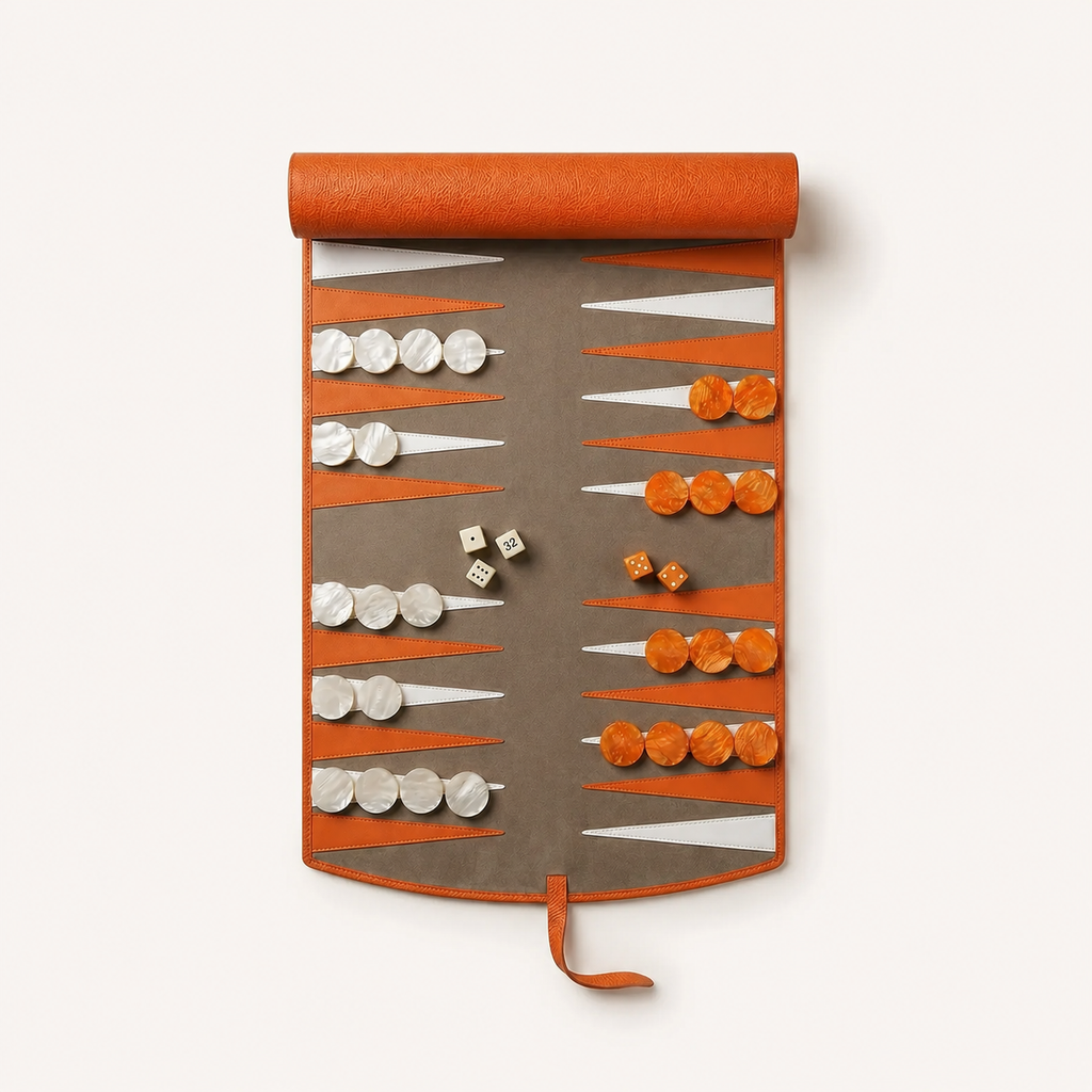 Backgammon Le Voyage orange, vue de dessus déroulé