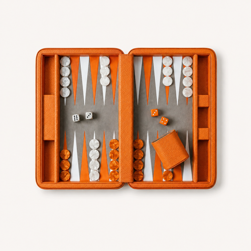 Backgammon L'Essentiel orange, vue de dessus de l'étui